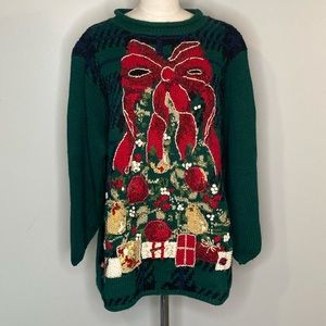 Vintage Ugly Christmas Sweater Bow Tree Presents